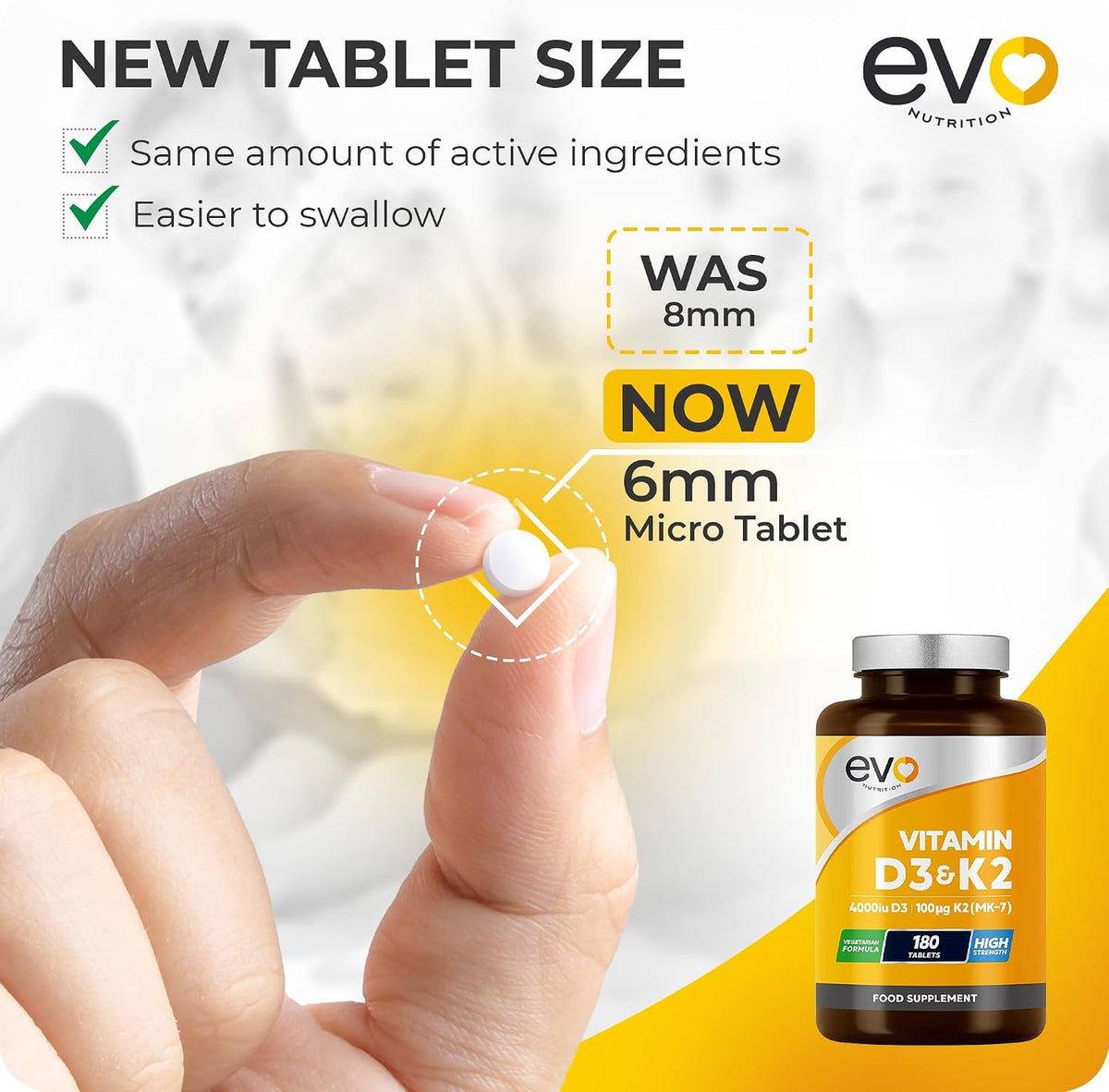 EVO Nutrition Vitamin D3 4000IU & K2 100mcg MK7, 180 Vegetarian Tablets