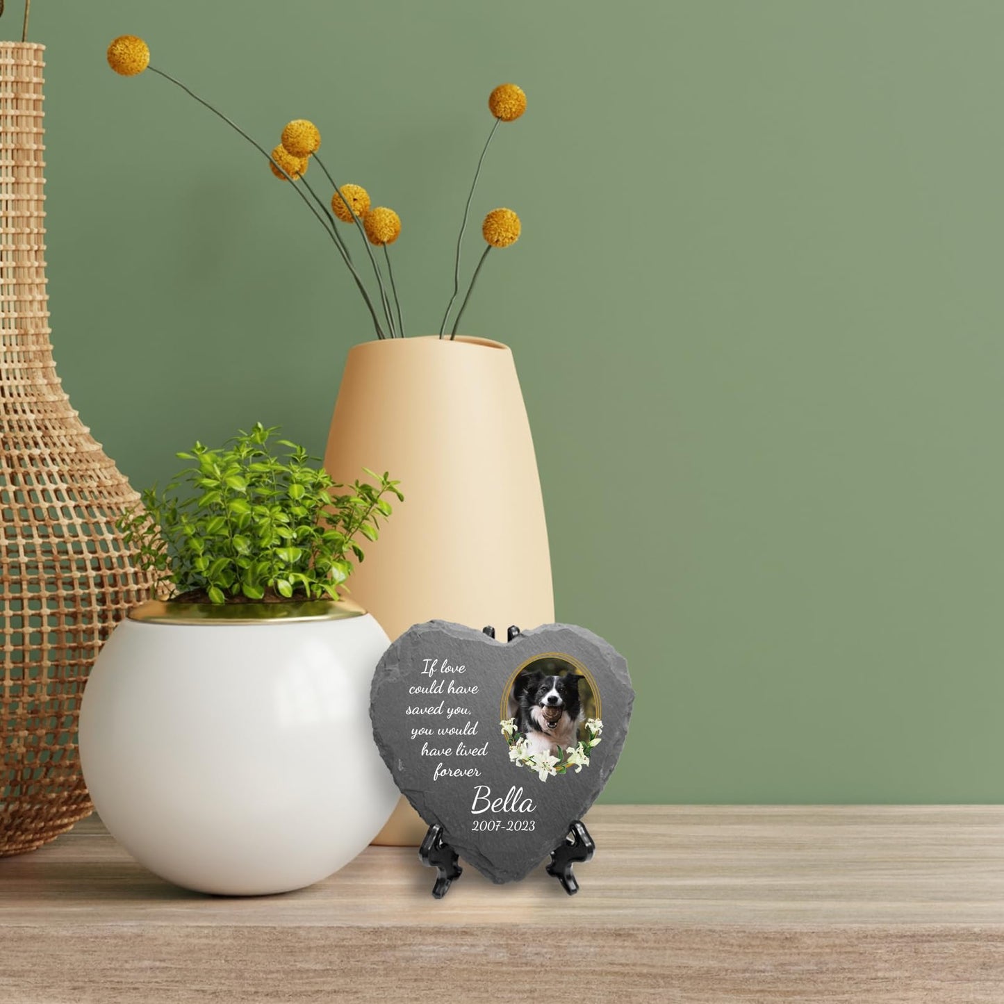 You Personalise Personalised UV Printed Photo Memorial Slate- Custom Message & Photo- Heart Slate, Optional Display Stand- Outdoor & Indoor Use- 100 x 100 mm
