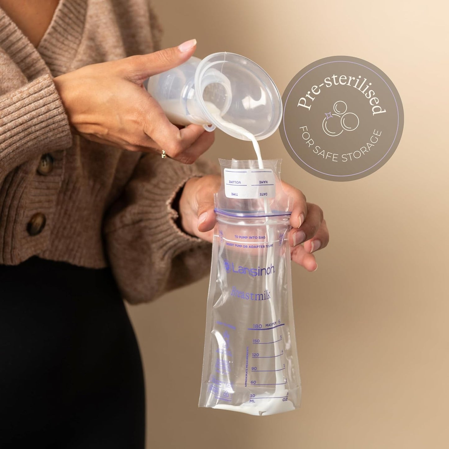 Lansinoh Breast Milk Storage Bags - Pre-Sterilised, Leakproof & BPA/BPS-Free - Fridge & Freezer Breastmilk Pouches - Pump into bag with Lansinoh Breast Pumps - Breastfeeding Essentials - 50 Pack