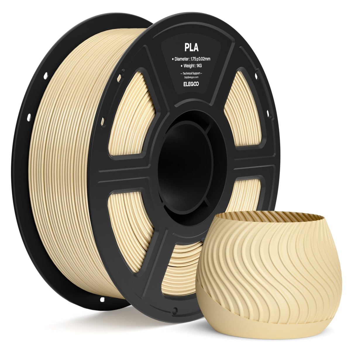ELEGOO PLA 3D Printer Filament 1.75mm Black 1KG, Easy to Use, Durable