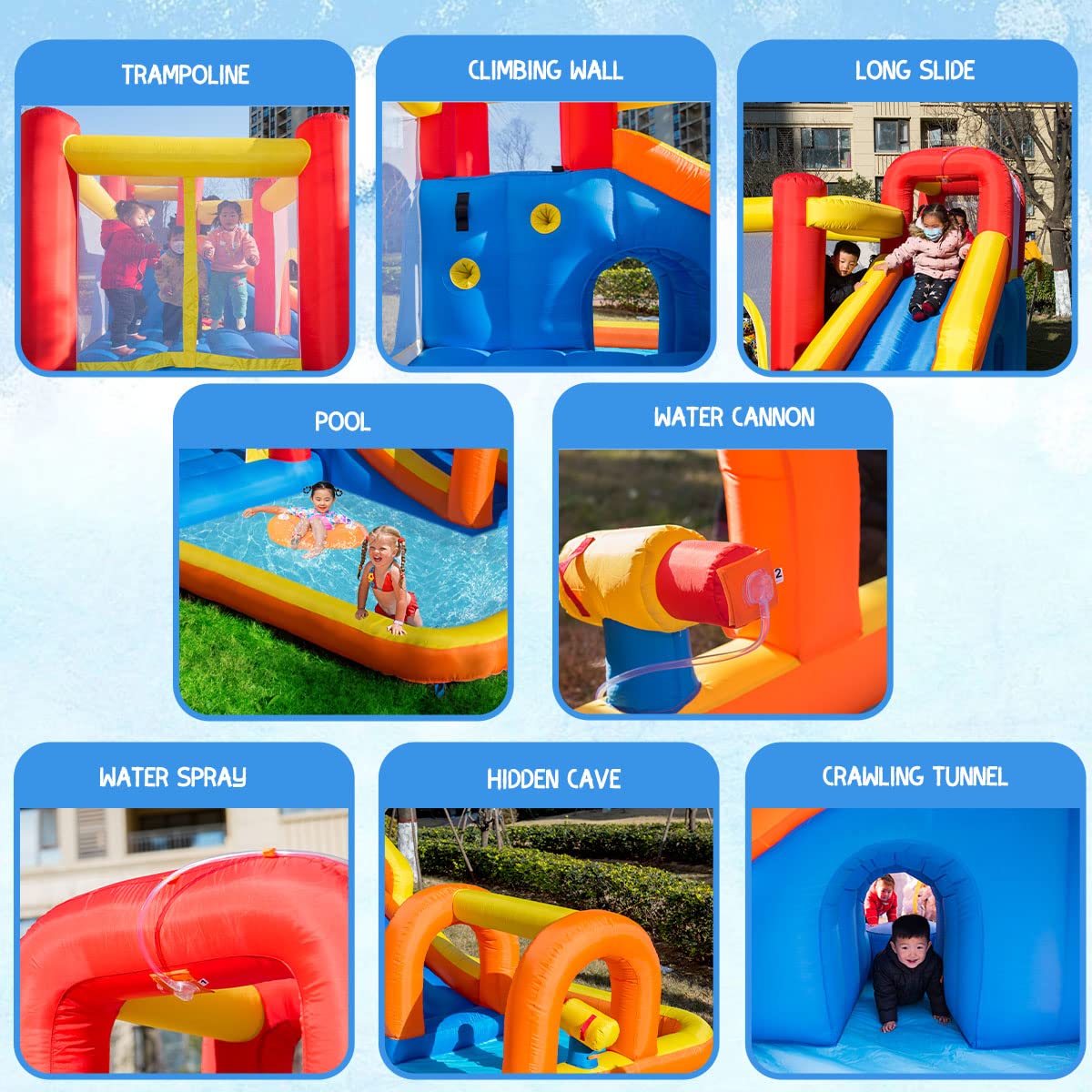 Baralir 7-in-1 Kids Inflatable Bouncy Castle with Blower — 371x351x188cm | Ages 3-10