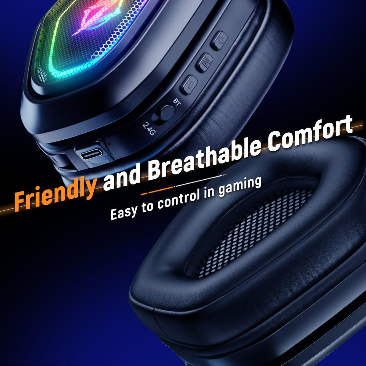 Ozeino Wireless Gaming Headset with Microphone, 2.4G & Type C Transmitter - 40h Battery Life - RGB Lighting Gaming Headphones for Ps5, Ps4, PC, Switch, Phone (Pink)
