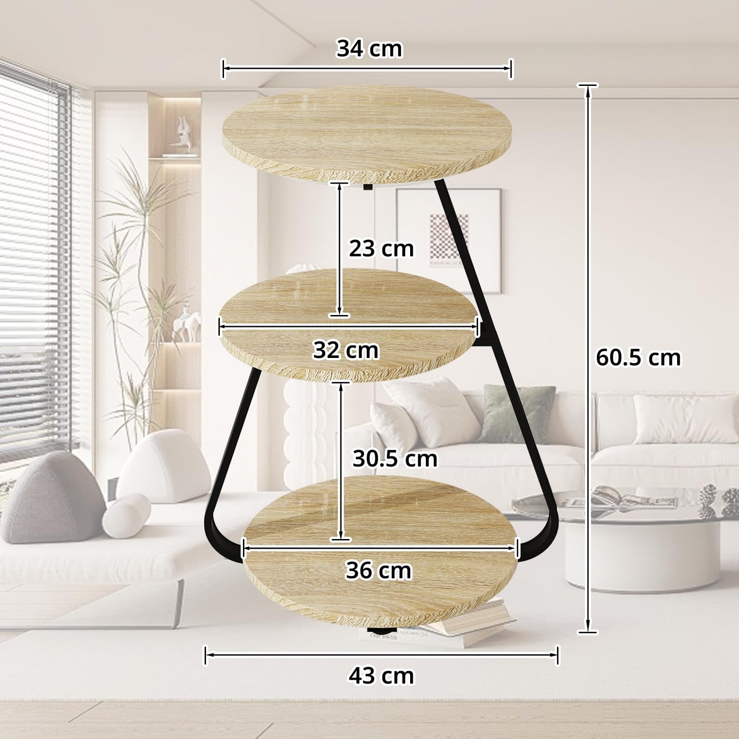 ARTETHYS Side Table, Small Round Coffee Table with 3 Color LED Lights, End Table with 3 Tier Storage Shelves, Bedside Sofa Side Tables for Living Room Bedroom, Rustic Brown