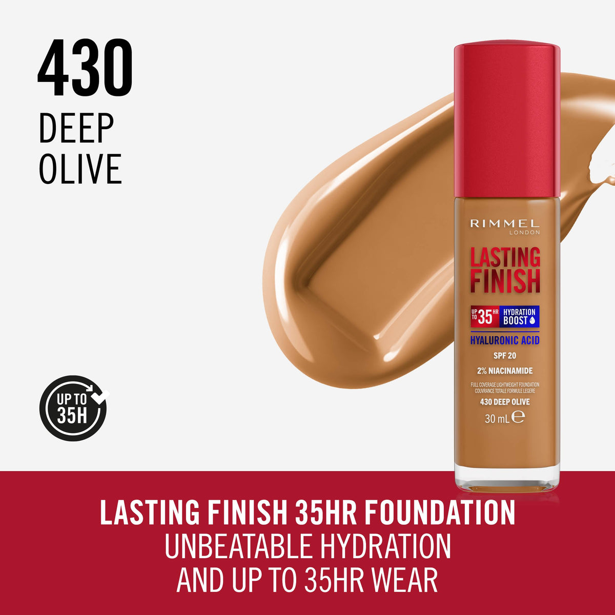 Rimmel Lasting Finish 35Hr Foundation 300 Sand, Full Coverage, Hydrating, SPF20, Hyaluronic Acid, Vitamin E, 2% Niacinamide, All Day Wear, Vegan, Cruelty Free