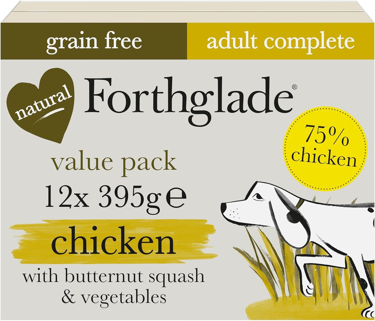 Forthglade Wet Dog Food Variety Pack (12 x 395g Trays) - Grain Free & Hypoallergenic Dog Food, Adult 1 Year+, Chicken, Chicken with Liver & Turkey, Vegetables, Stomach Sensitive, Natural Ingredients
