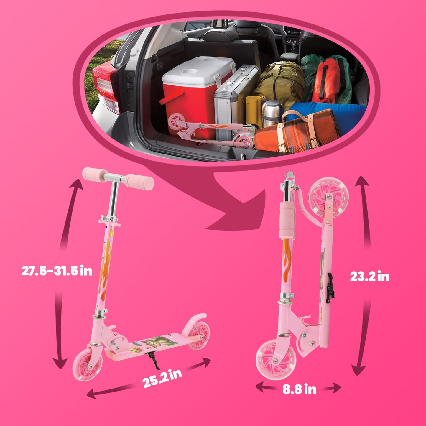 TENBOOM Kids Scooter with LED Light-Up Wheels — Adjustable Height, Aluminium Frame