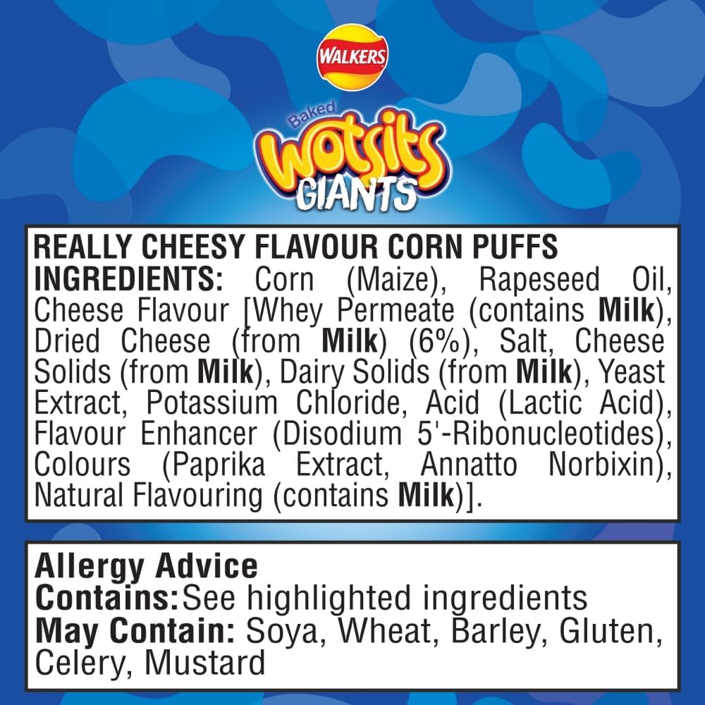Walkers Wotsits Giants Really Cheesy Vegetarian Baked Snacks 130 g