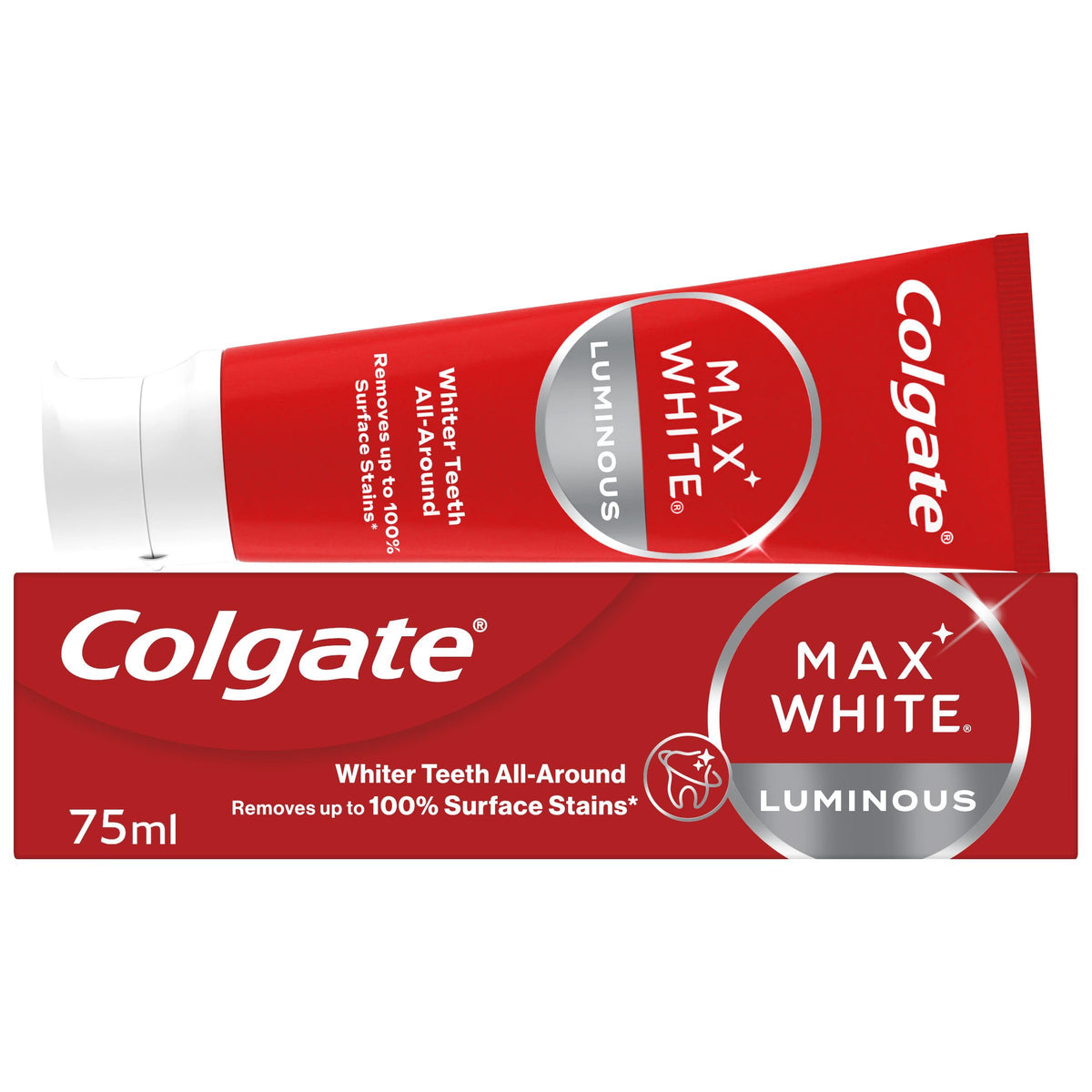 Colgate Max White Purple Reveal Teeth Whitening Toothpaste - Clinically Proven to Remove up to 100% of Surface Stains** - Fluoride Toothpaste - Colgate Multipack - 4 X 75ml