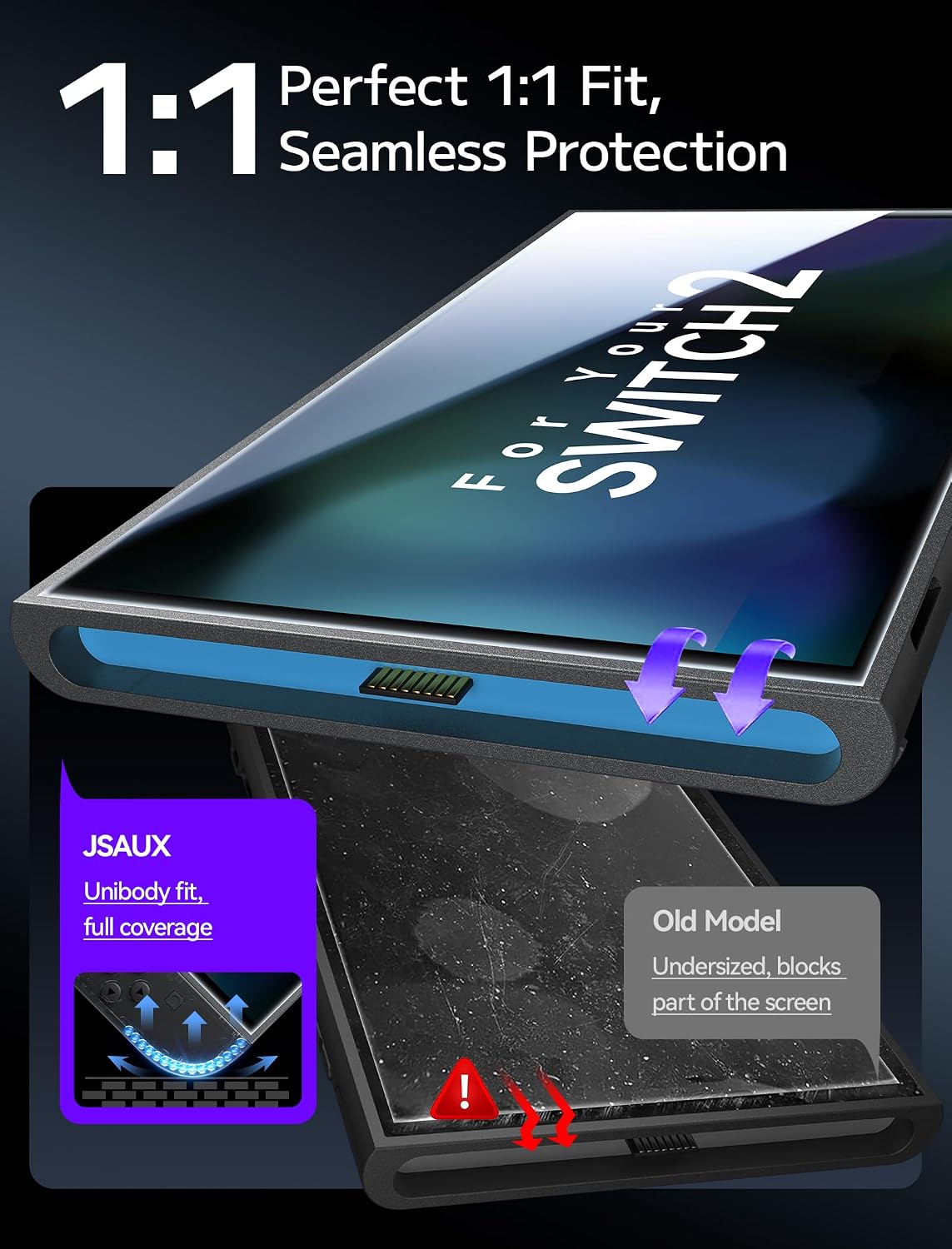 JSAUX Obsidian AR Screen Protector for Nintendo Switch 2,1-Pack