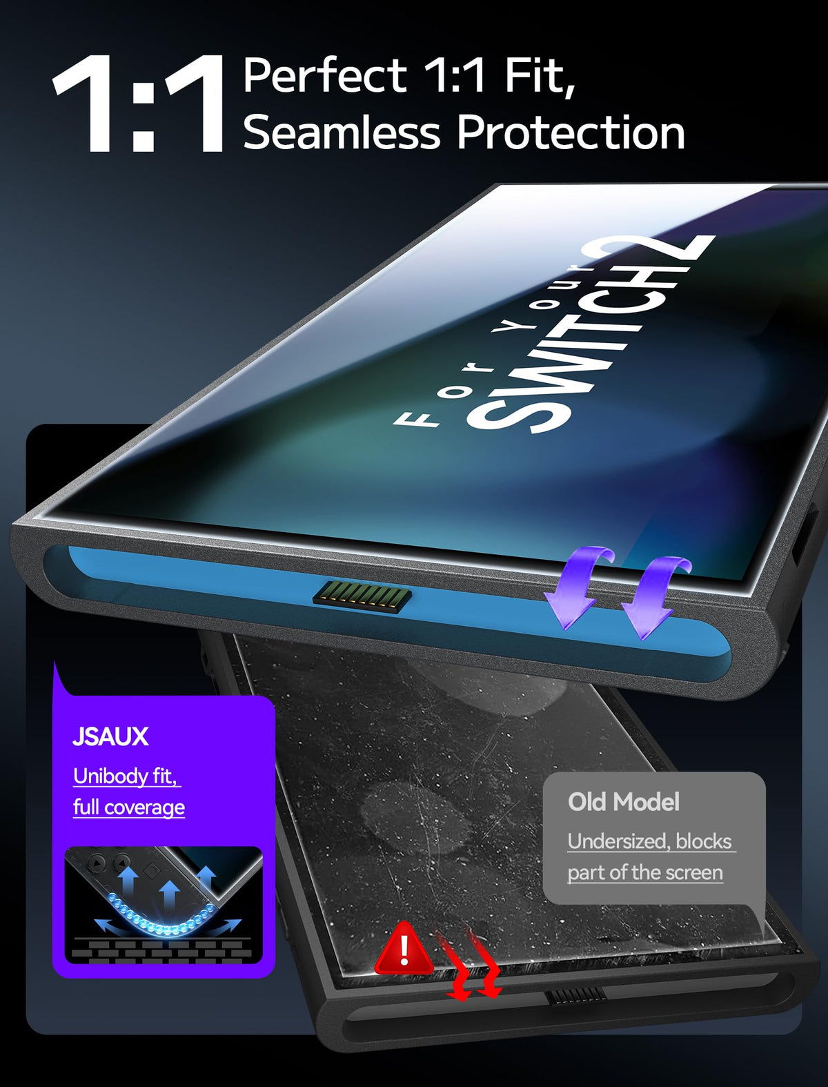 JSAUX Obsidian AR Screen Protector for Nintendo Switch 2,1-Pack