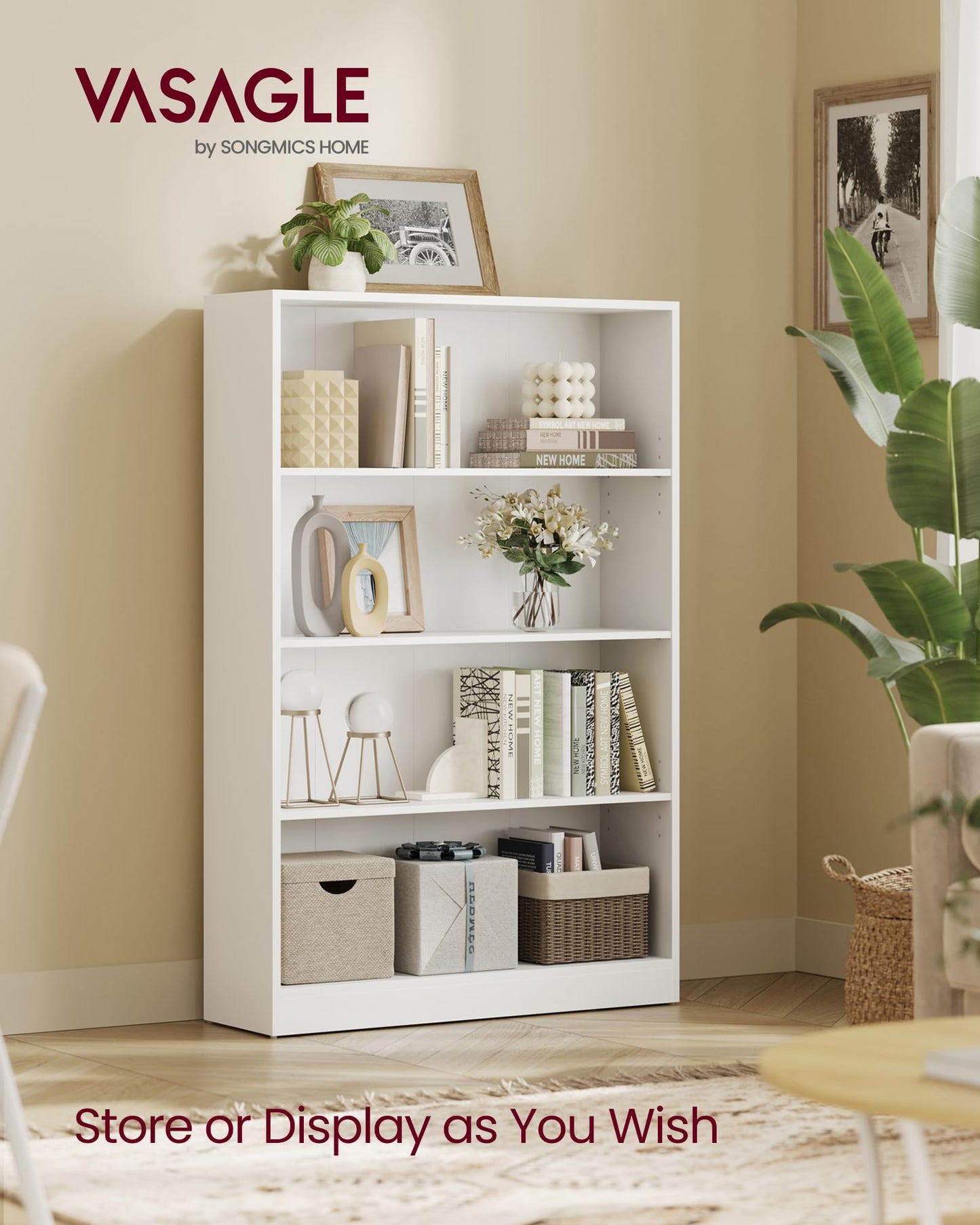 VASAGLE Bookcase, 6-Tier Bookshelf, Open Storage Shelf, Shelving Unit, 24 x 60 x 178.5 cm, for Living Room, Home Office, Dinning Room, Cloud White LBC169T14