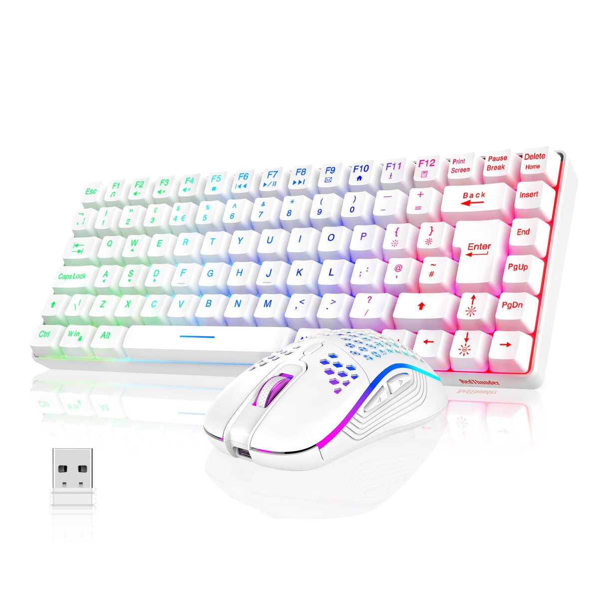 RedThunder K84 75% Wireless Gaming Keyboard and Mouse Rainbow Backlight UK Layout 85 Keys TKL Ultra Compact Mini Design Lightweight Honeycomb Gaming Mouse for PC Mac PS5 Xbox Office Gamers