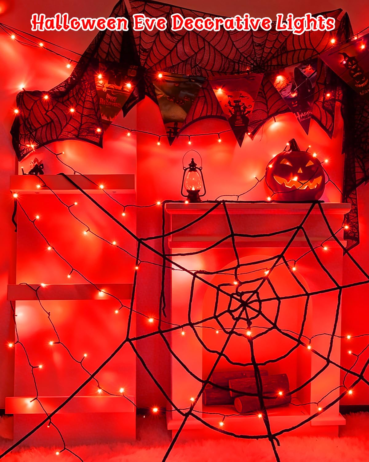 Dalugo Halloween Decoration Lights, 5M 50 LED Orange Purple White Fairy Lights with Timer, IP65 Waterproof Battery Powered Lights for Indoor Outdoor Autumn Halloween Decorations(Green Wire)