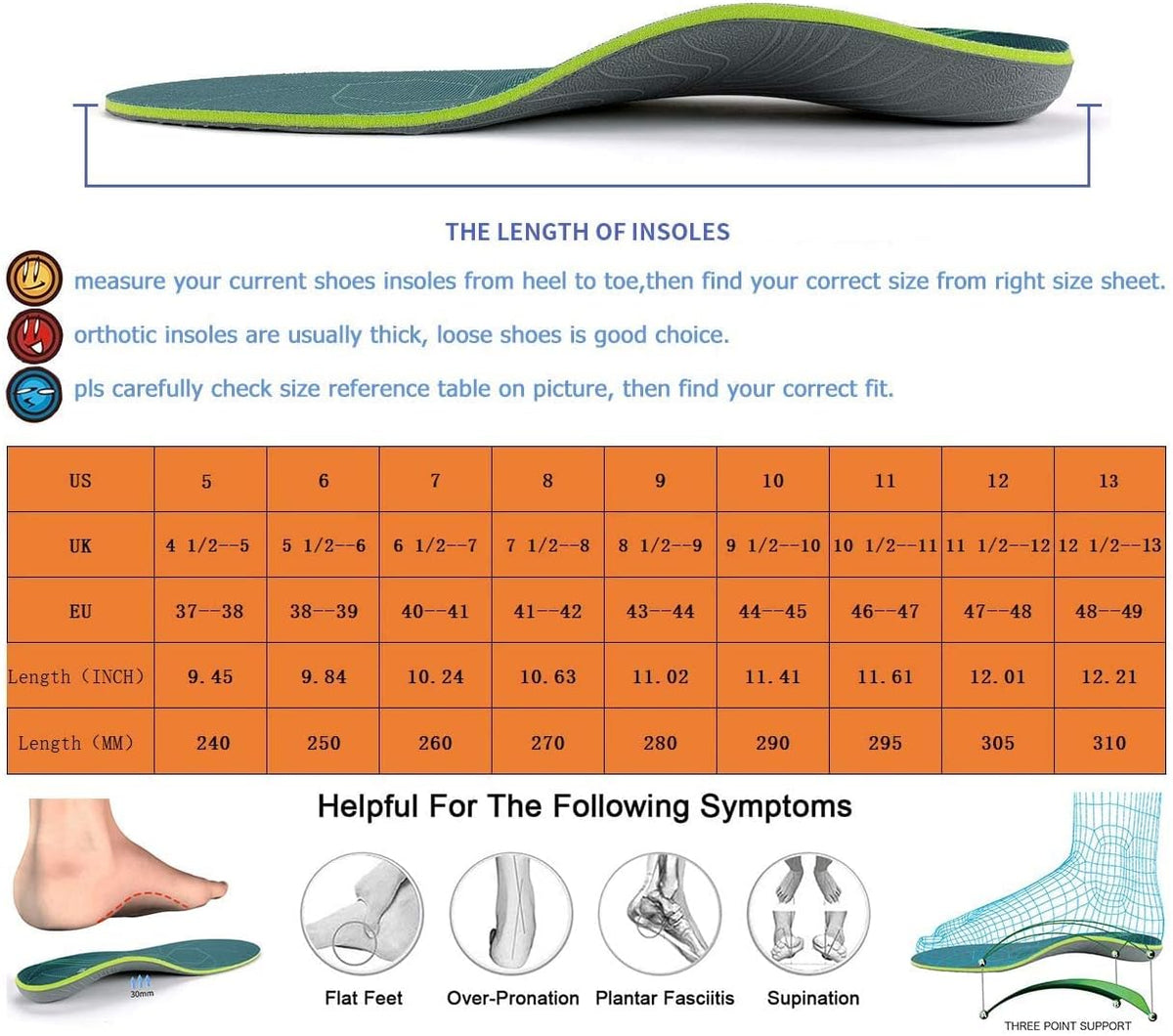 Plantar Fasciitis Arch Support Orthopedic Insoles