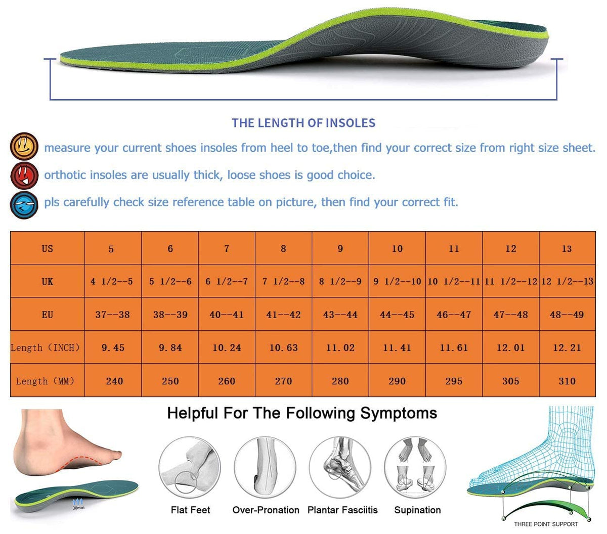 Plantar Fasciitis Arch Support Orthopedic Insoles