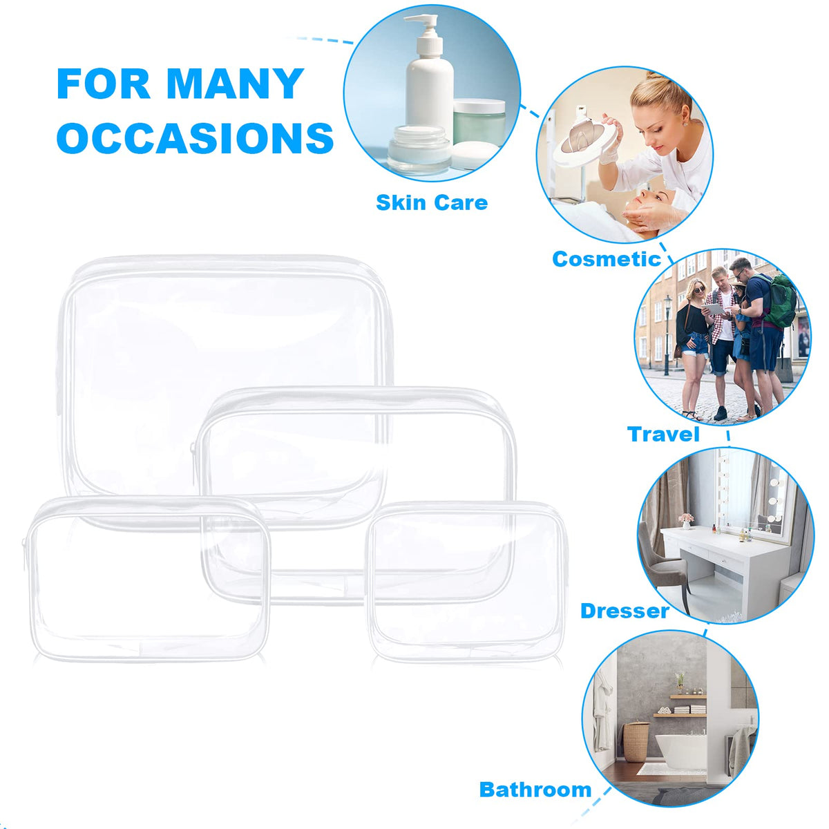 Aucuu Clear Toiletries Bag, 3 Pack PVC Waterproof Toiletries Carry Pouch, TSA Approved Travel Toiletry Bag with Zipper, Multi-Size Cosmetic Makeup Bags for Men, Women and Kids - Travel Business