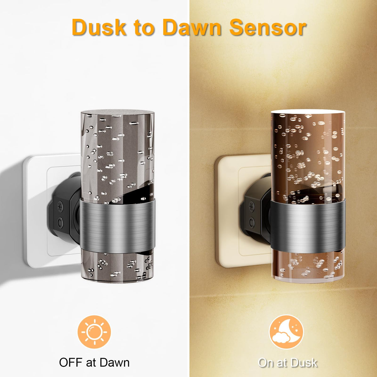 Night Light Plug in Wall with Dusk to Dawn Sensor Modern 2 Pack Gold