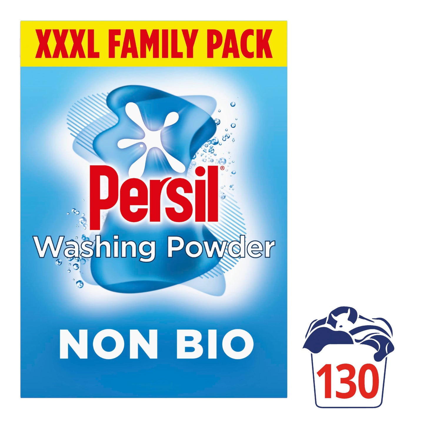 Persil Non Bio Washing Powder XXXL Family Pack 100% recyclable pack for stain removal that's gentle next to sensitive skin 130 Wash 6.5 kg