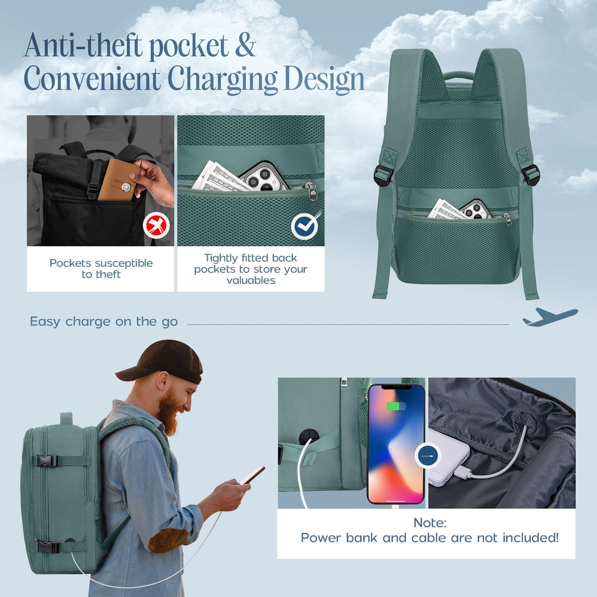 Xkdoai for Ryanair Cabin Bags 40x30x20,Backpack with TSA Approved Clear Bag