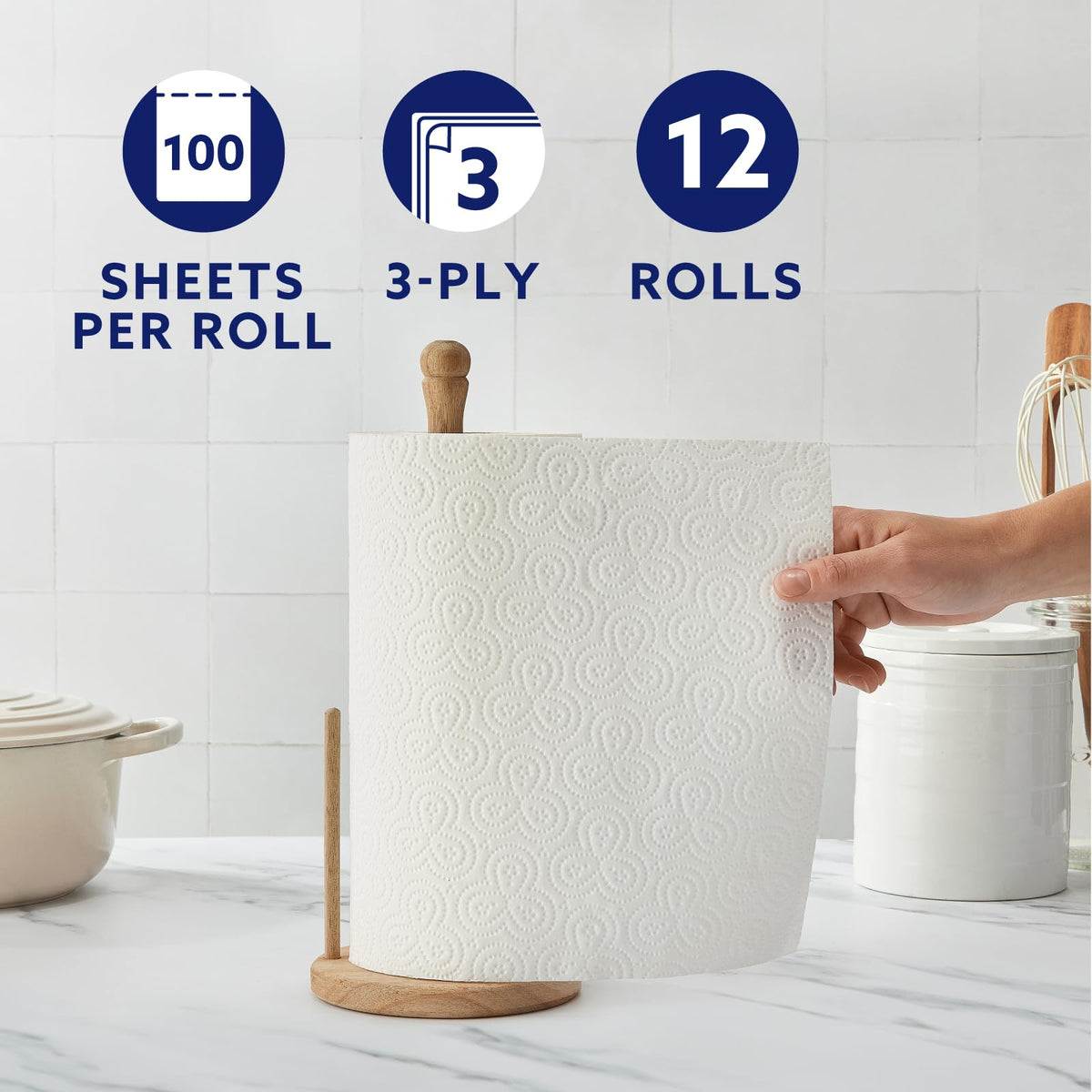 by Amazon Multipurpose Kitchen Roll, 3-Ply, XXL Household Towel, 6 Rolls (Pack of 1), 100 Sheets per Roll