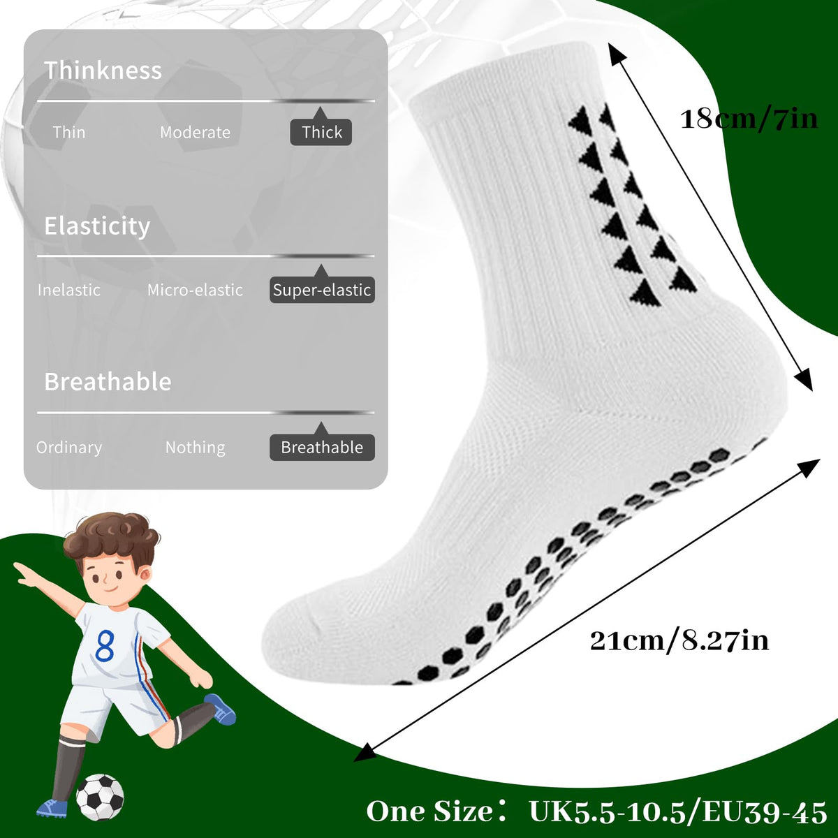 3 Pairs Breathable Kids Grip Socks, Sweat-Absorbent Boys Socks, Grip Socks Football Kids for Running Hockey Football