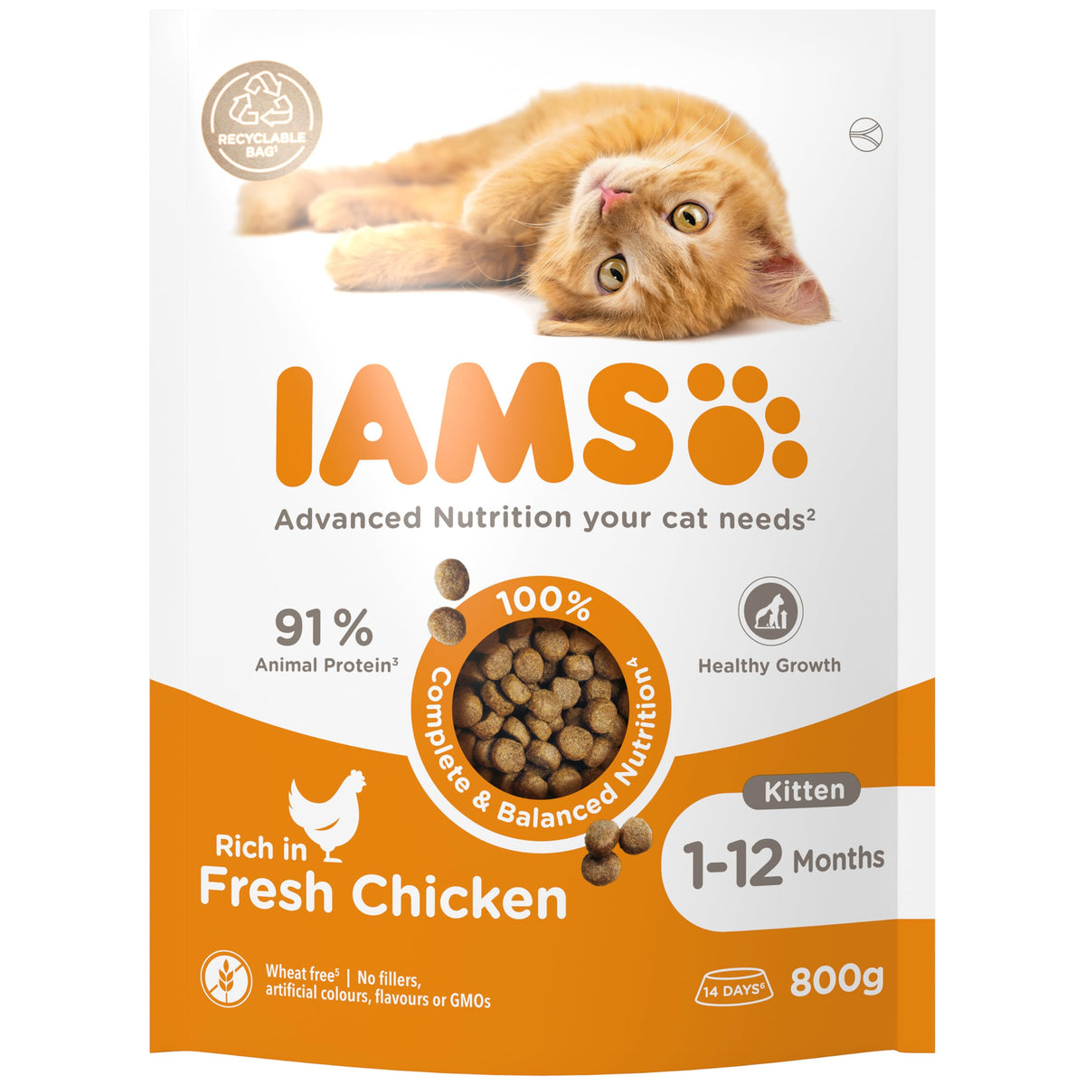 IAMS for Vitality Dry Kitten Food with Fresh Chicken, 3 kg, Packaging may vary