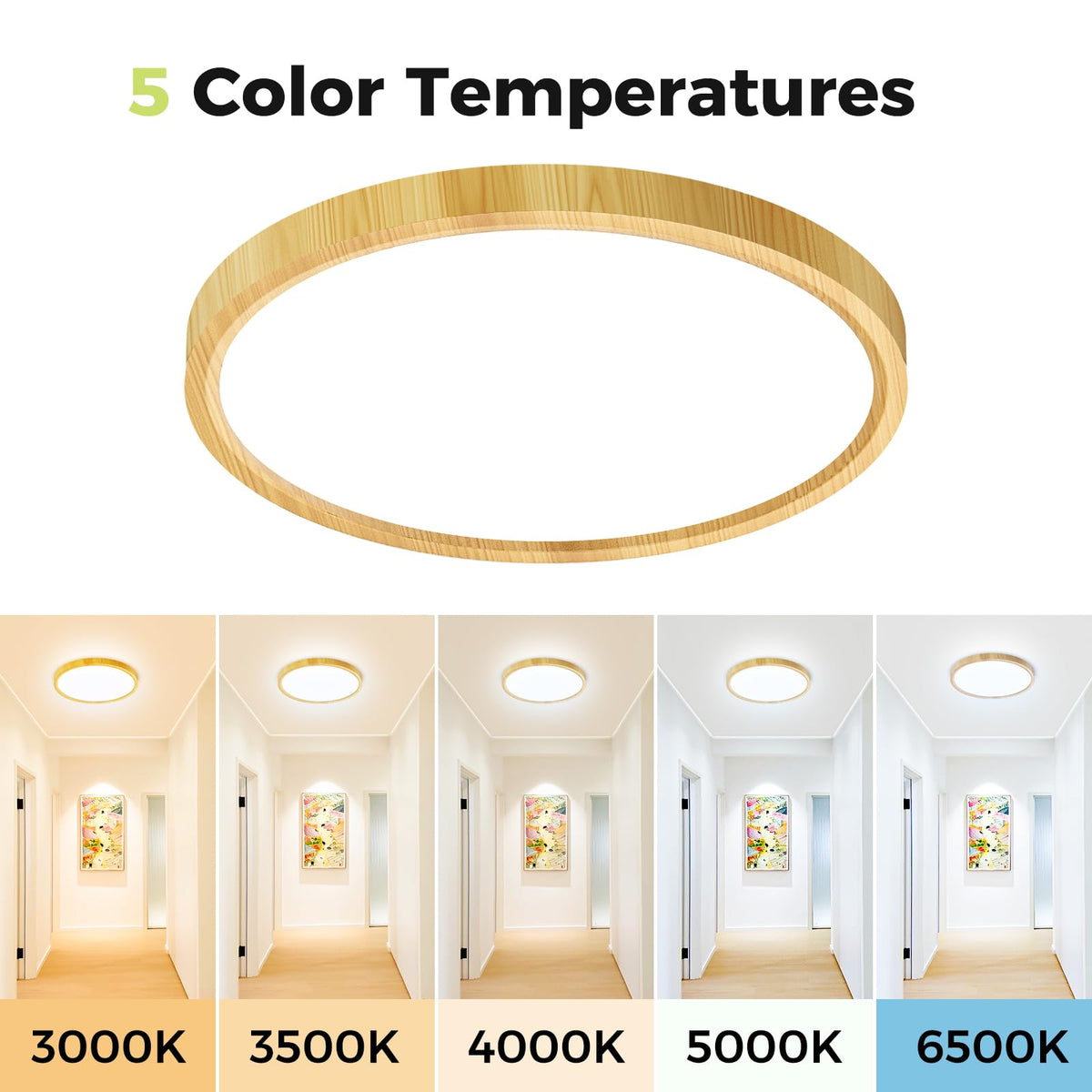 hepside 2 Pack Bathroom Ceiling Light 30cm, 3000K/3500K/4000K/5000K/6500K 5CCT LED Ceiling Lights, 24W, Modern, Waterproof, Round Flush Mount for Bathroom, Kitchen, Bedroom, Hallway