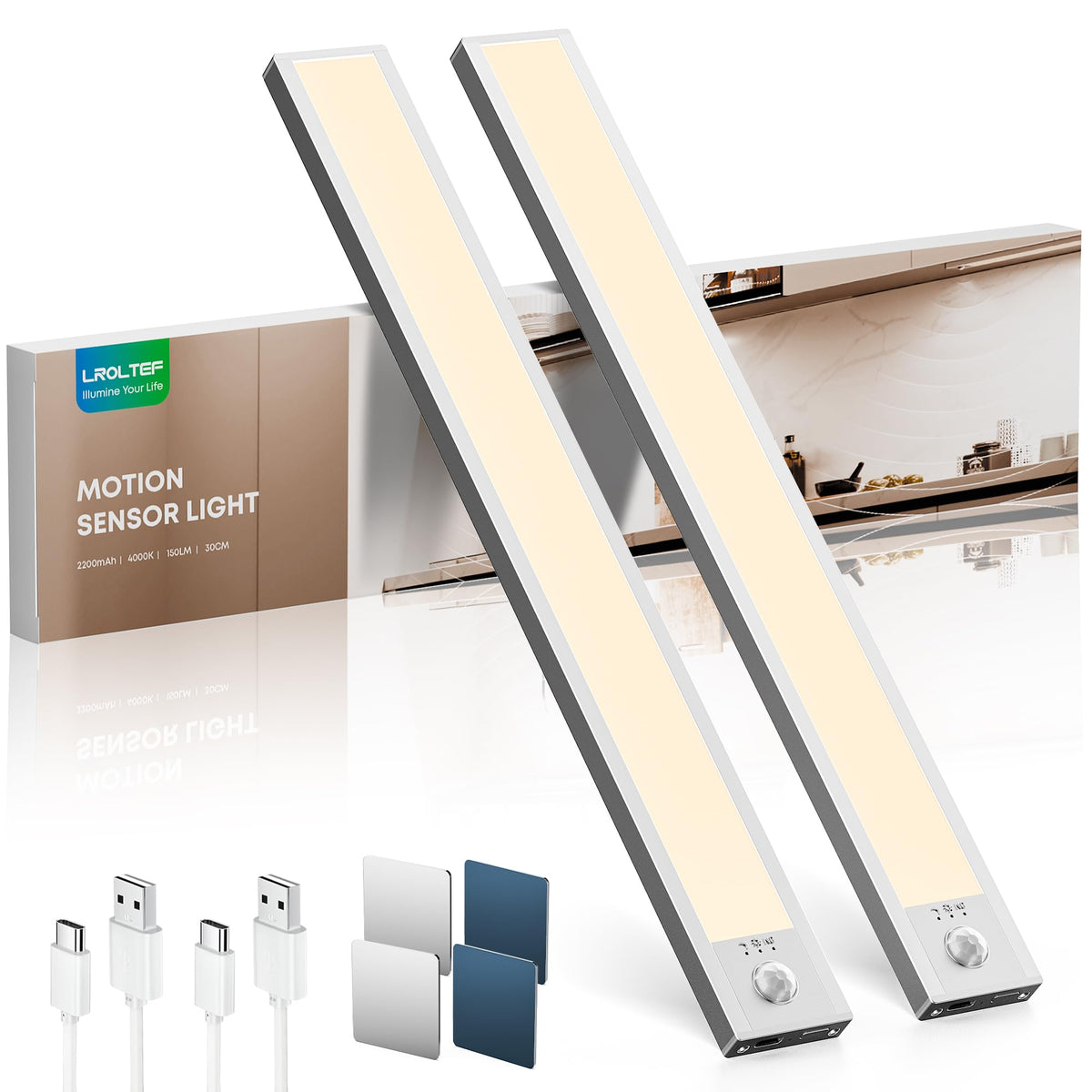 LROLTEF Under Cabinet Wardrobe Motion Sensor Lights Dimmable 21cm 1500mAh