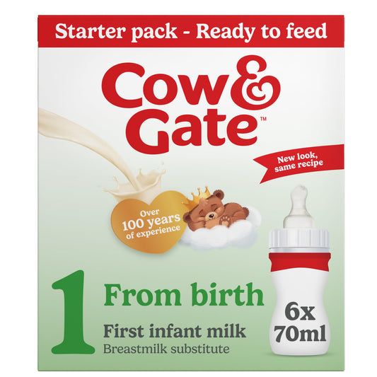 Cow & Gate 1 First Infant Baby Milk — Ready to Use Liquid Formula, 200ml | Pack of 18 | From Birth | No Palm Oil