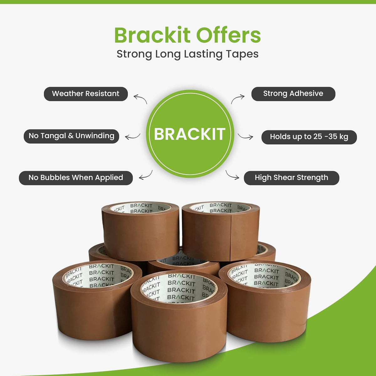 brackit Packing Tape Brown 48mm x 66m, Bulk Pack of 6 Rolls