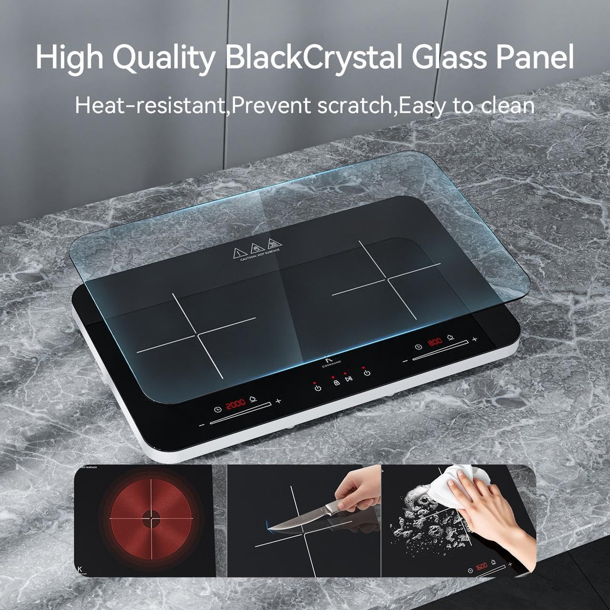 Induction Hob 2 Plates, Double Induction cooktop Independent Control 2800 W, 20 Power and Temperature Settings, 6-Hour Timer, Portable Induction Hob, Children's Lock
