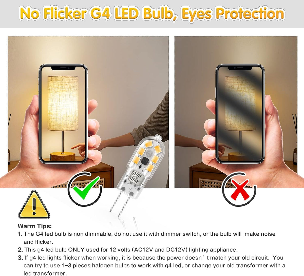 2W G4 LED Bulbs Warm White 3000K, Replacement 20W Halogen Bulb, Non Flicker AC/DC 12V Energy Saving G4 LED Capsule Light Bulbs, Non-Dimmable, 10 Pack