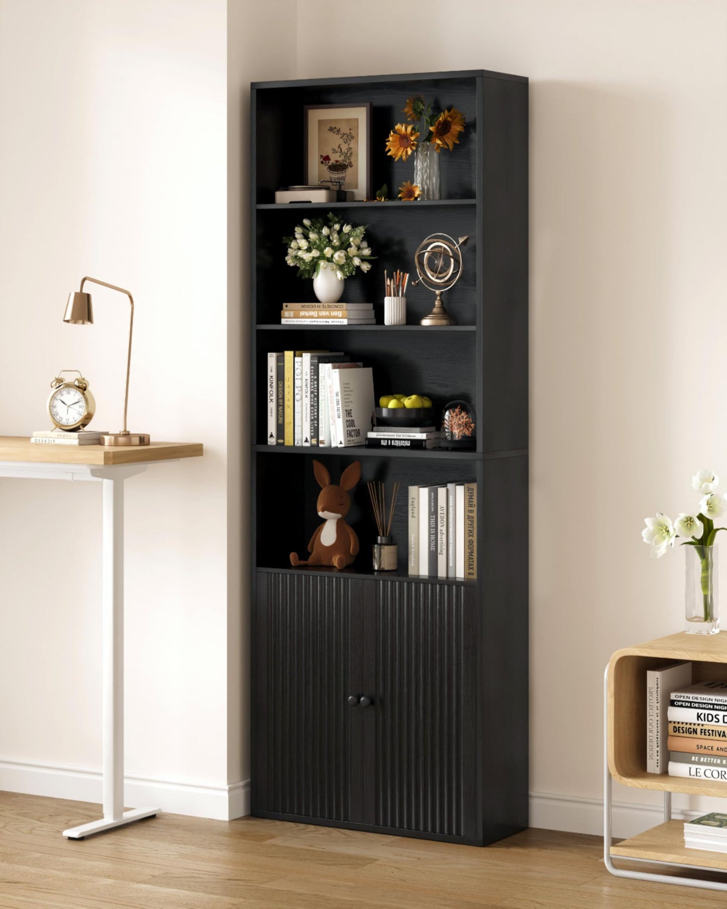 IRONCK Bookcase, Bookshelf with Doors, 6 Tier Tall Book Shelf, Shelving Unit, 60x23.5x180cm Free Standing Display Shelf for Living Room, Home Office, Dinning Room (white)