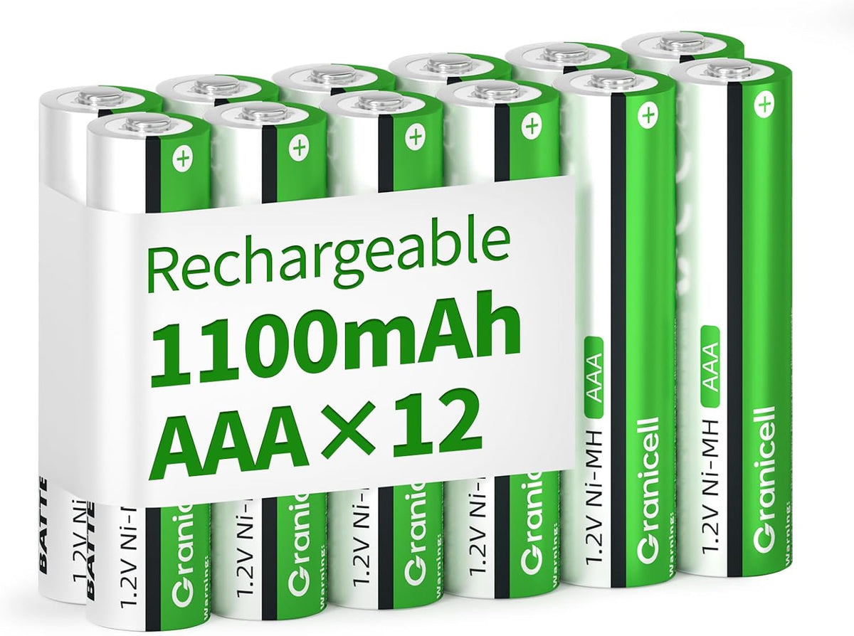 Granicell AAA Rechargeable Batteries (12 Pack), 1100mAh, 1.2V NiMH