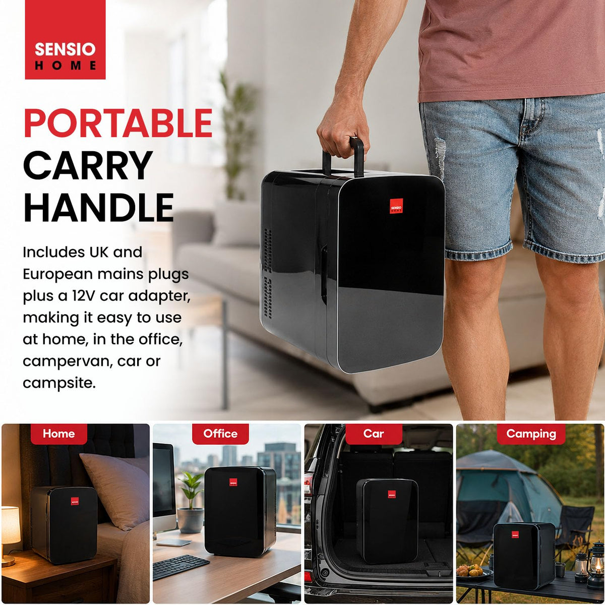SENSIOHOME 10L Mini Fridge Cooler & Warmer - Sleek Small Fridge for Drinks, Skincare, Makeup, Medicine & Snack Chiller - AC DC 12V Car Refrigerator for Travel, Gamer, Office, Dorm & Camping