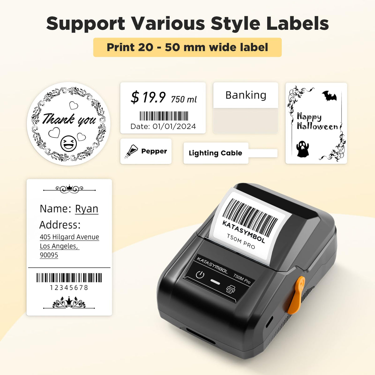 SUPVAN T50M Pro Bluetooth Label Maker Machine with Tape, Black