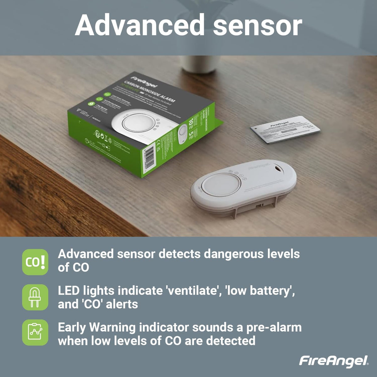 FireAngel FA3820 Portable Carbon Monoxide Detector/Alarm, 10 Year Battery