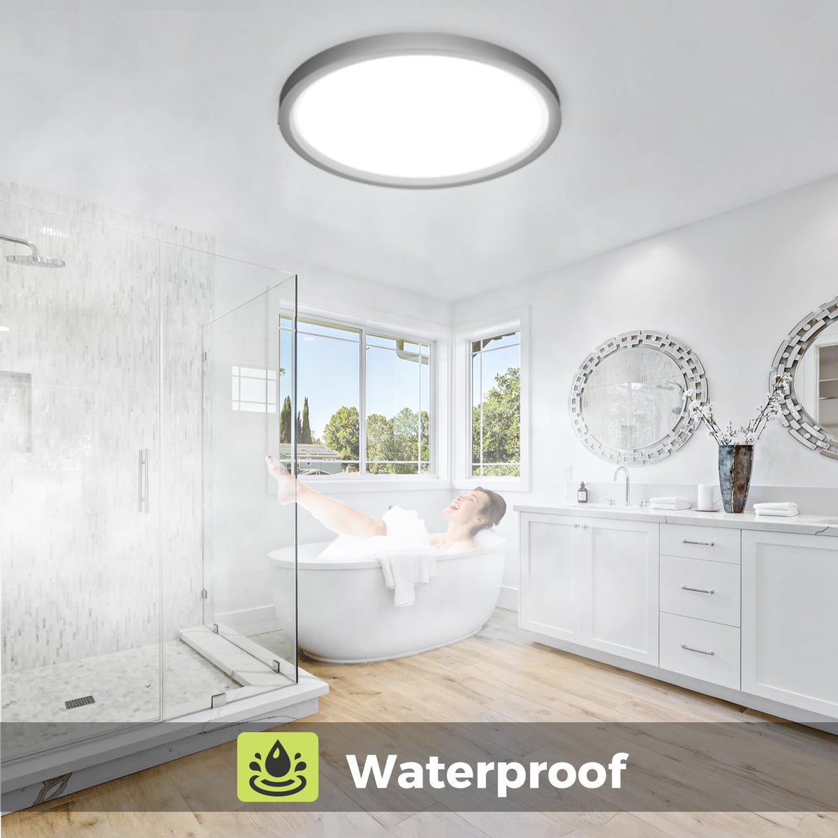 hepside Bathroom Light, 3000K/4000K/6500K 3 Color Temperature LED Ceiling Light, 15W 1500LM, Waterproof, Round, Small, Modern, Flush Ceiling Light for Bathroom, Kitchen, Bedroom, Black