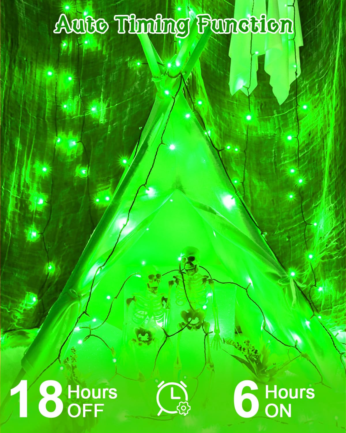 Dalugo Halloween Decoration Lights, 5M 50 LED Orange Purple White Fairy Lights with Timer, IP65 Waterproof Battery Powered Lights for Indoor Outdoor Autumn Halloween Decorations(Green Wire)