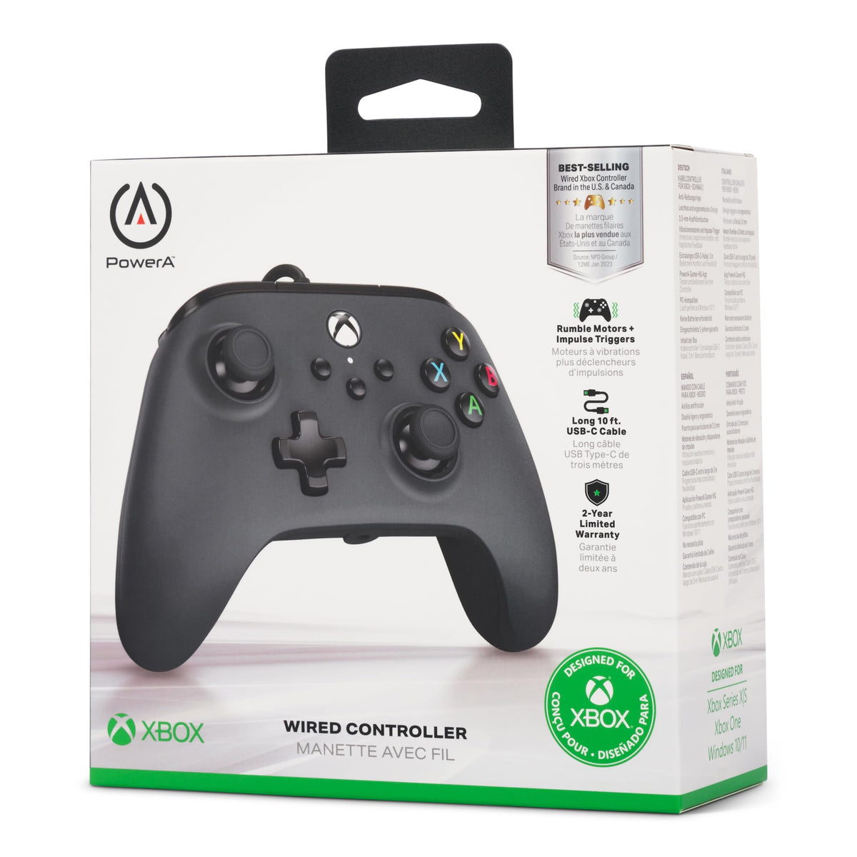 PowerA Wired Controller For Xbox Series X & S, Xbox One, PC, Windows 10 & 11, Dual Rumble Motors, Detachable 10ft USB Cable, 3.5mm Stereo Headset Jack, Official: Blue