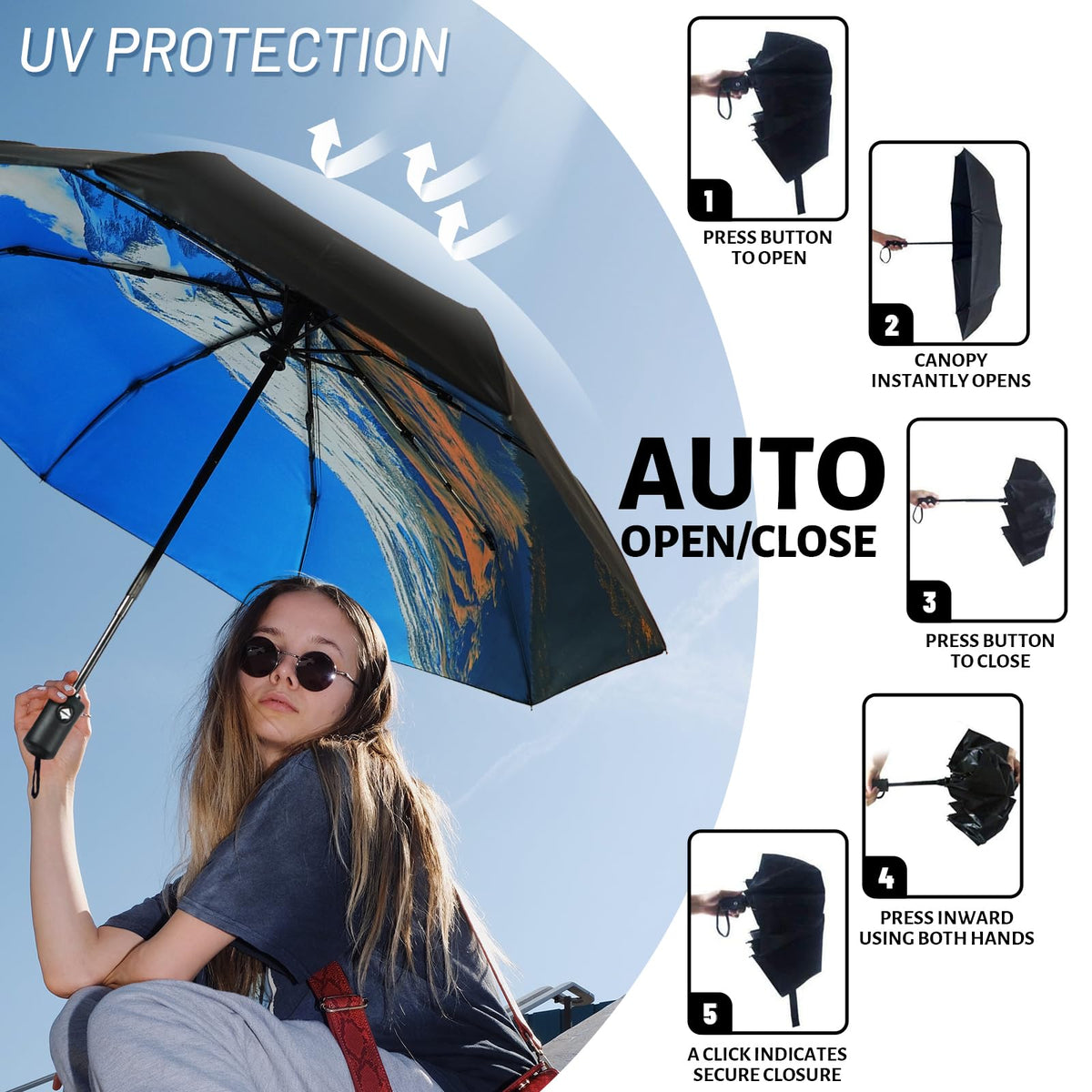 SY COMPACT Travel Umbrella Windproof Automatic Unbreakable UV Protection
