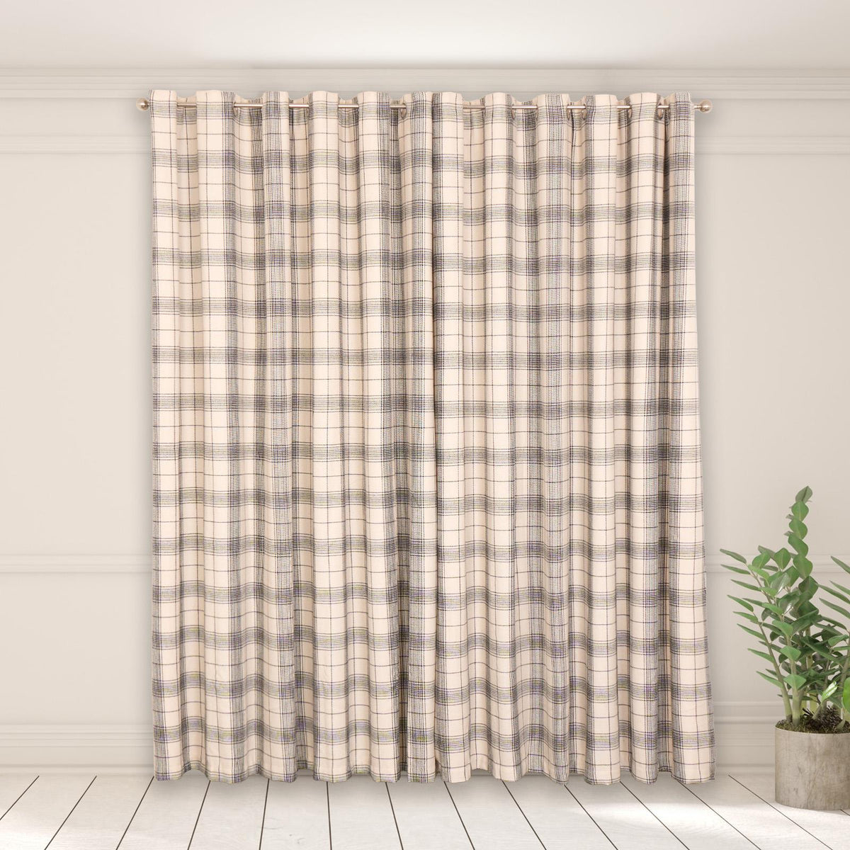 OHS Check Eyelet Curtains Pair Thermal Ring Top Textured Woven Ready Made