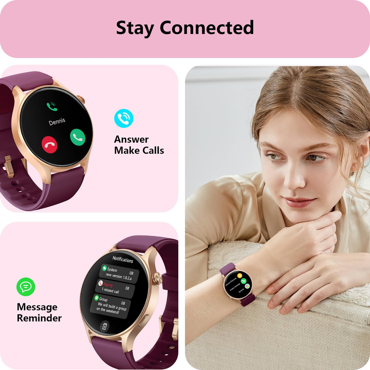 Smart Watch for Women, Answer/Make Call, 1.32'' AMOLED Ultra-Clear Screen Fitness Trackers with Heart Rate/Sleep/SpO2 Monitor, Smartwatch for iPhone/Samsung/Android, 110+ Sport Modes, 3ATM Waterproof