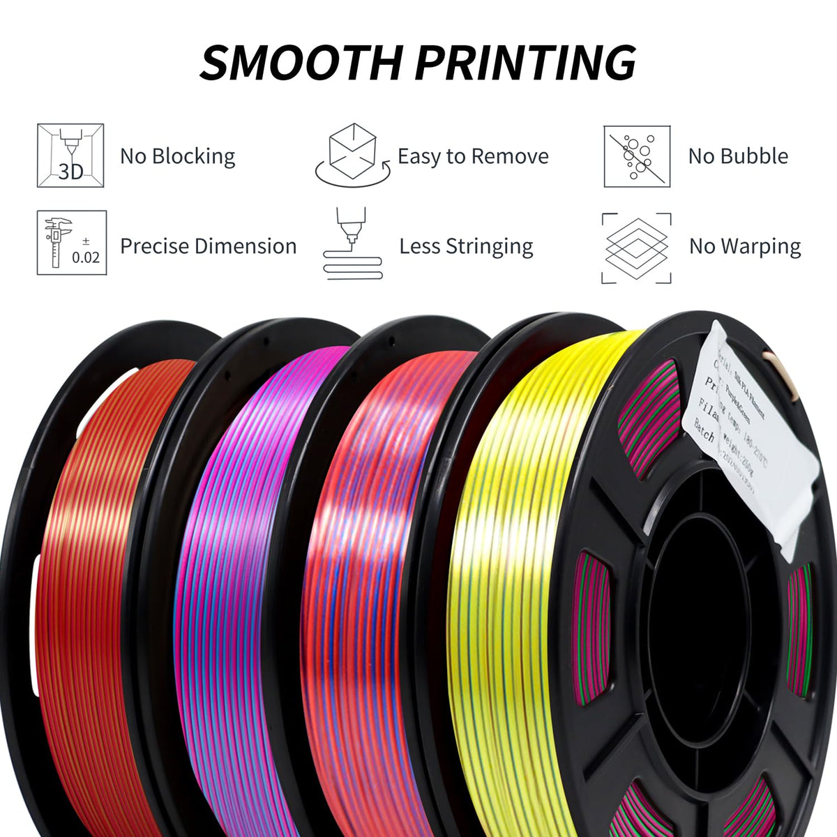 YOUSU 3D Printer Filament Bundle,Glow in The Dark Filament Multicolor,PLA Filament 1.75 mm,Green, Blue,Purple and Rainbow Accuracy +/- 0.03 mm,250g X 4 Pack
