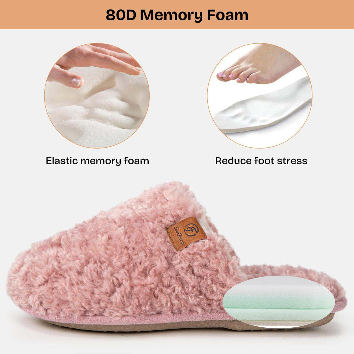 EverFoams Women's Fuzzy Slippers Cosy Memory Foam Indoor Warm House Shoes