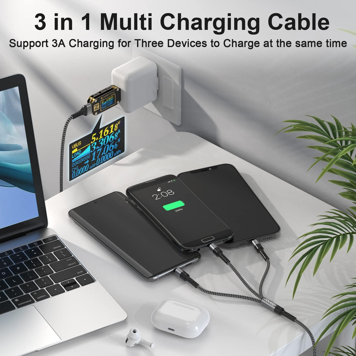RAVIAD Multi Charger Cable 3 Packs 1.2M 3 in 1 Charging Cable Nylon Braided