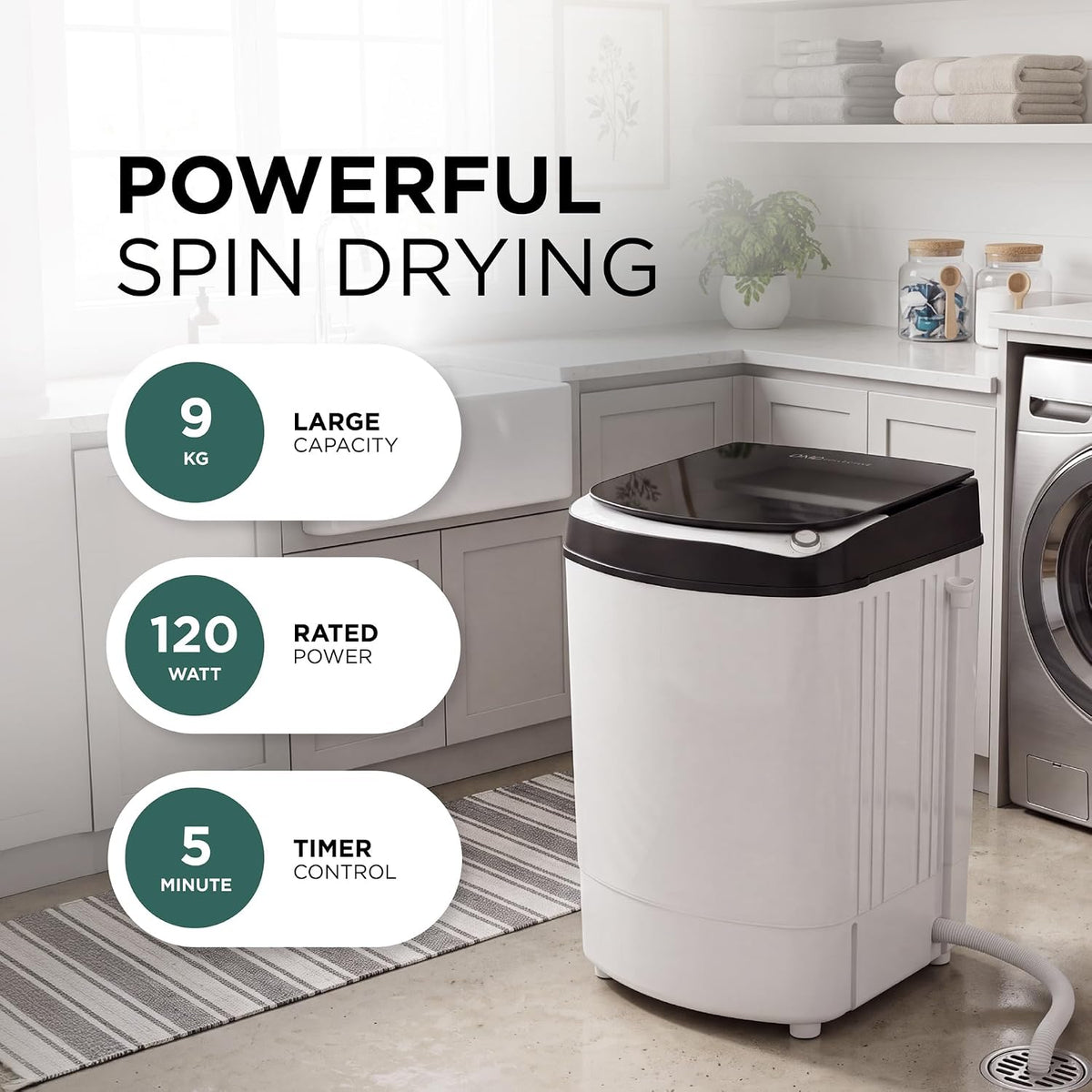 DMD Collective - 9kg Spin Dryer, Clothes Spinner, Stainless Steel Drum