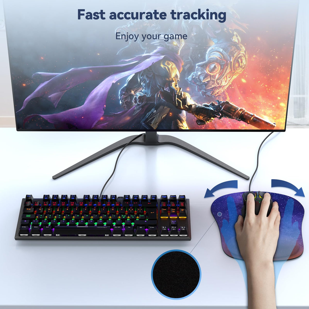 TECKNET 3 Packs Mouse Mat Wrist Support, Mouse Pad with Memory Foam Rest