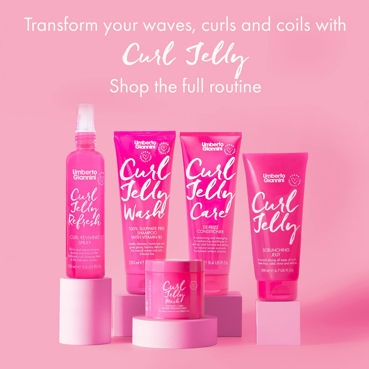 Umberto Giannini Curl Jelly Scrunching Jelly & Creme De Curl Control Cream Duo for Curly or Wavy Hair, Vegan & Cruelty Free, 2 Pack