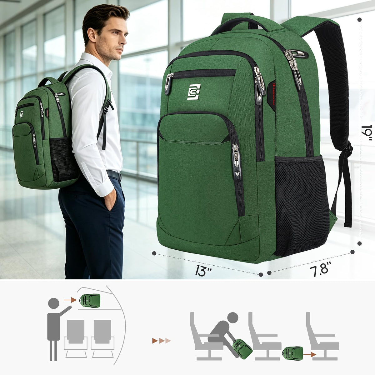 KASIBON Laptop Backpack for Men, Anti-Theft Travel Backpack Business